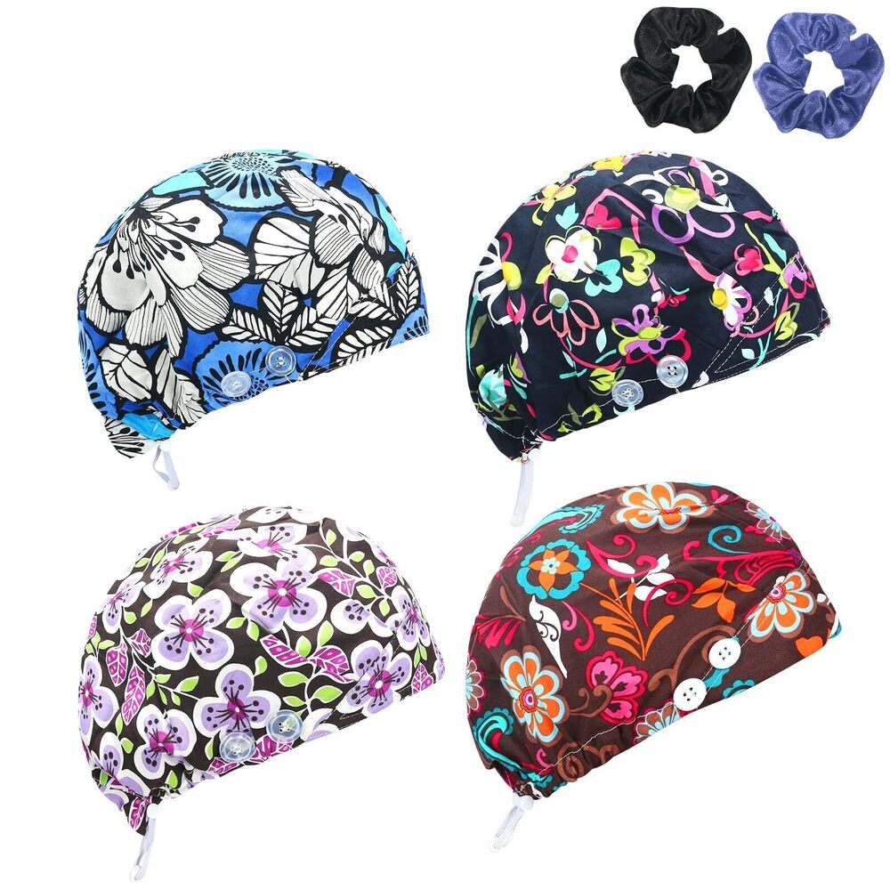 2012 4Pcs Bouffant Scrub Caps Adjustable Surgical Working Cap and Nurse